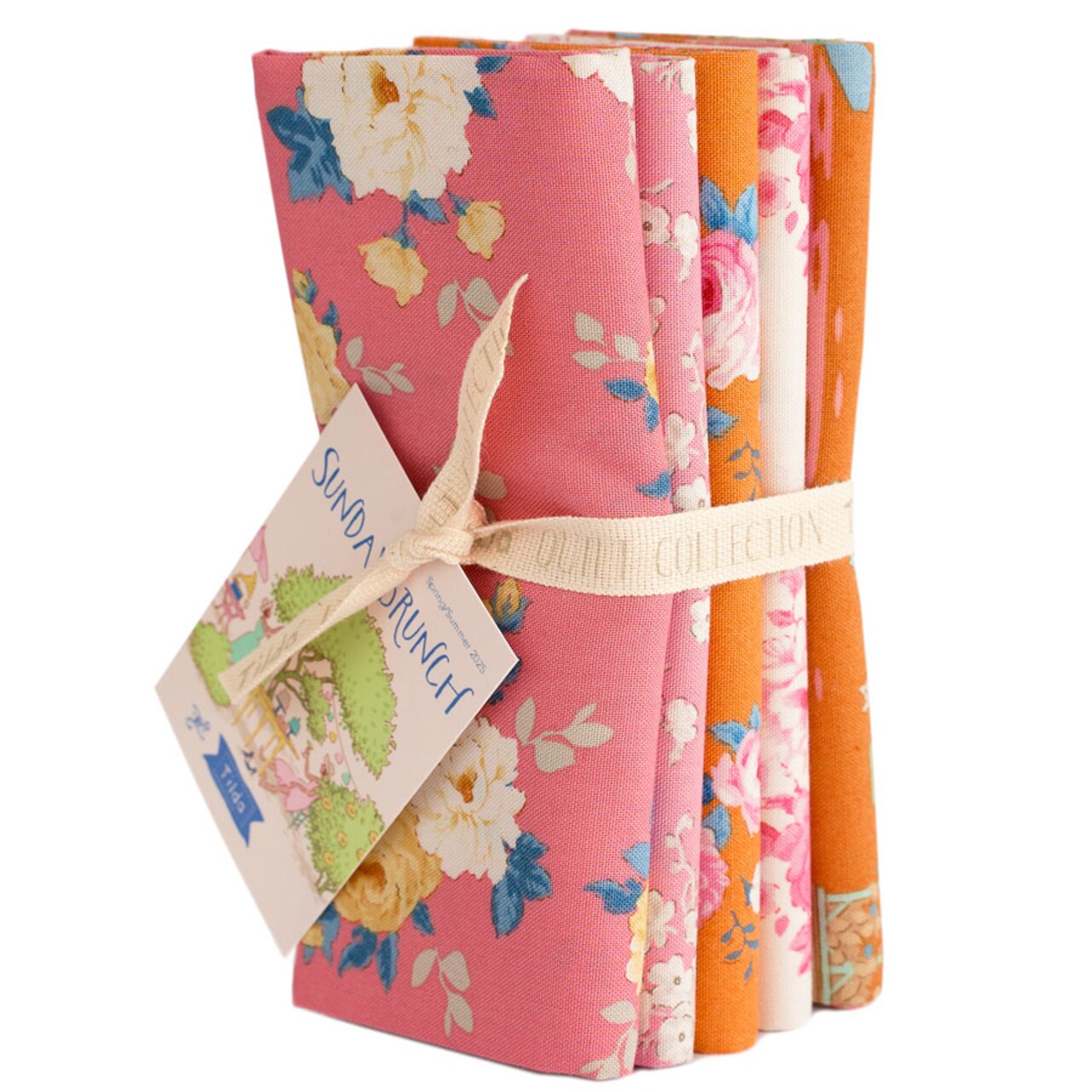 Tilda Sunday Brunch Fat Quarter Bundle - Pink/Ginger - 5 - 20" x 22" Fat Quarters - 100% Cotton